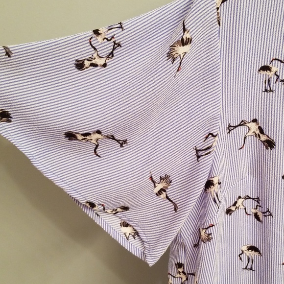 Monteau Blue & White Striped w/Cranes Top Size L - Picture 5 of 8